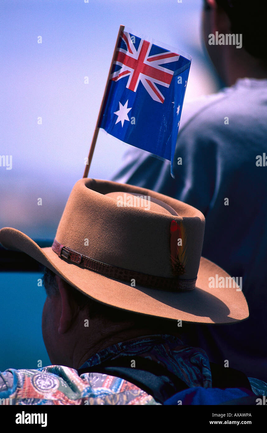 Mann mit australischer Fahne, Sydney, New South Wales Australien Stock Photo