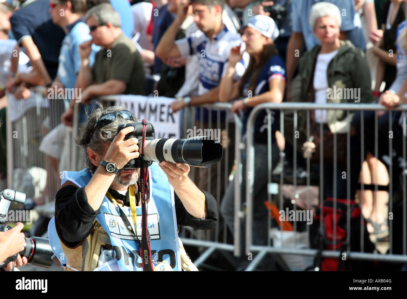Press photographer at the 2007 Tour de France prologue Stock Photo