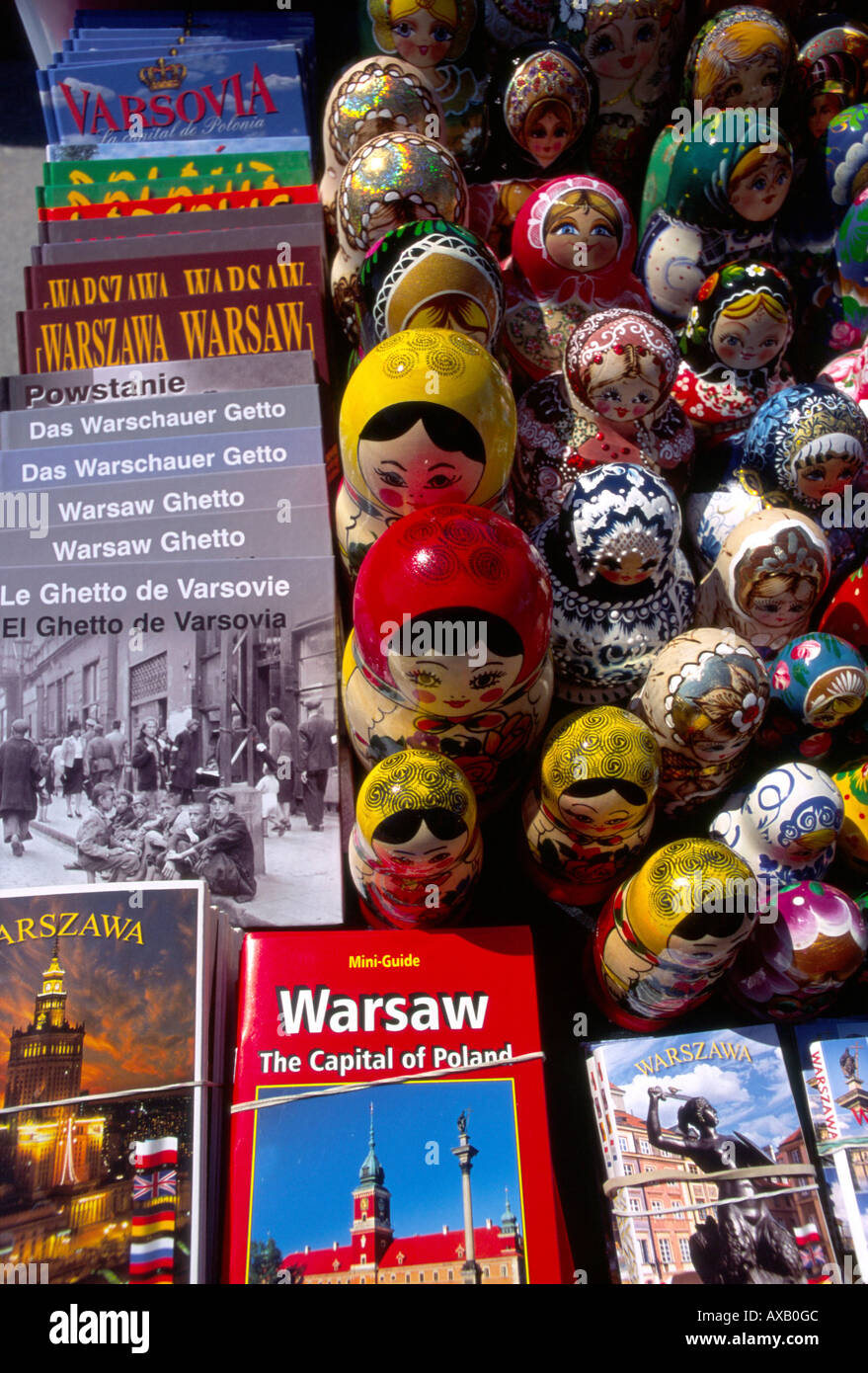 Souvenirs, maps and guidebooks in open air shop, Warsaw Poland Stock