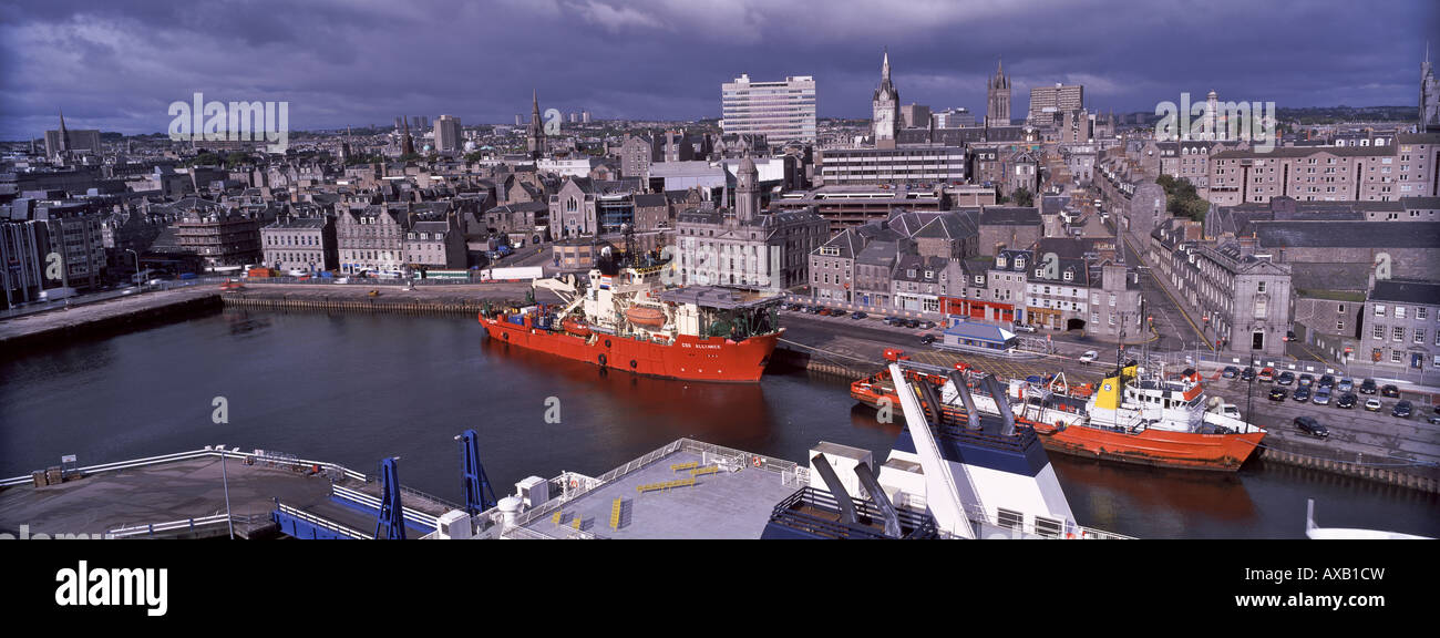 Aberdeen city docks and harbour with oil rig supply ships from high above Aberdeen Scotland UK Stock Photo