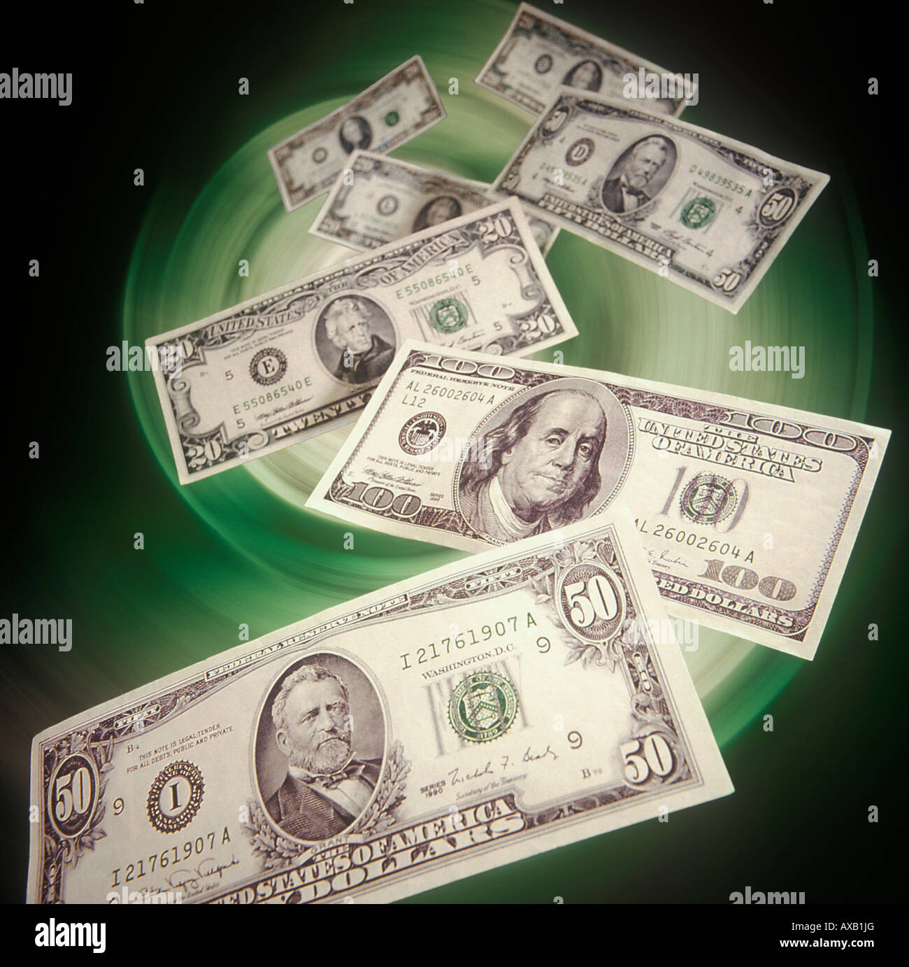 Green money spiral Stock Photo Alamy