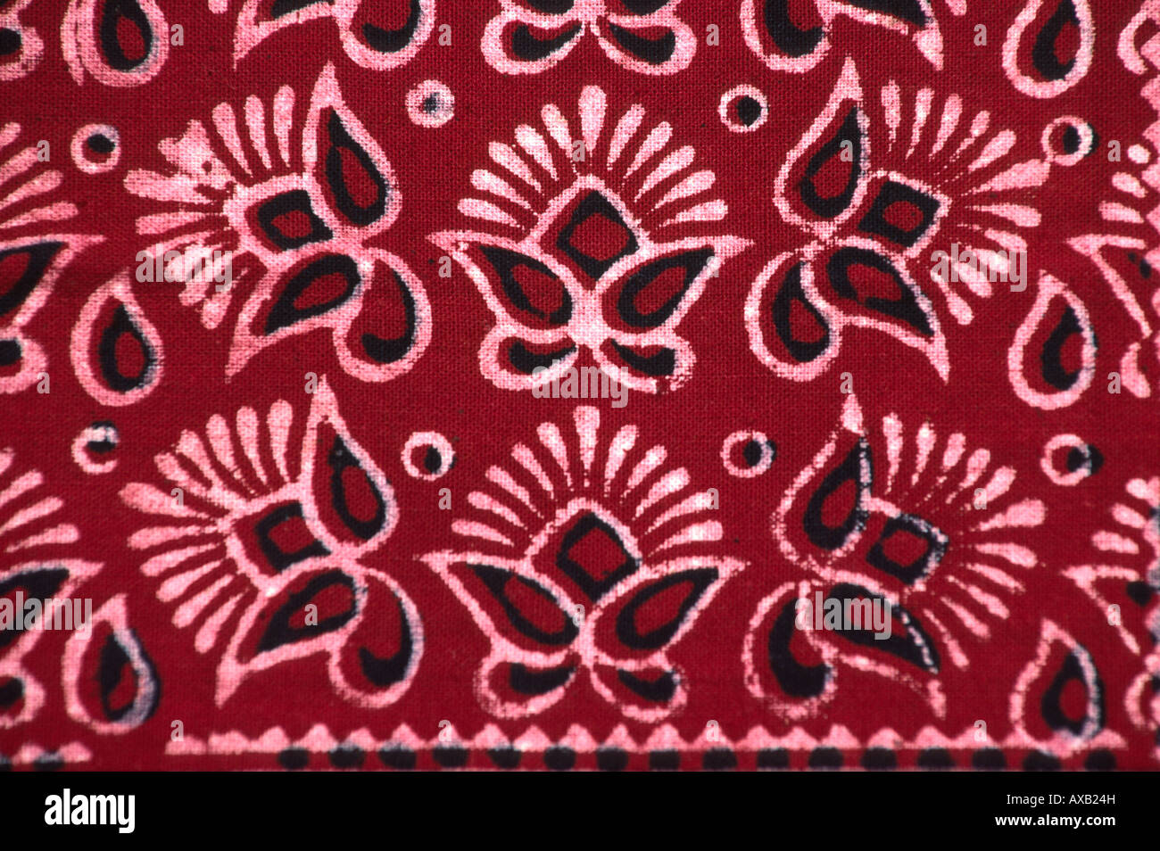 India Rajasthan crafts detail of ajrakh block printed fabric resist
