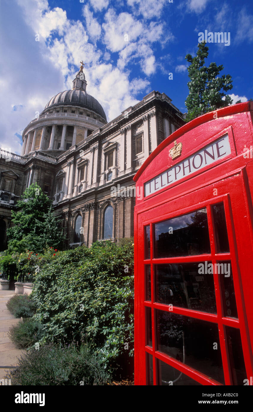 A traditional british telecom red telephone box outside St Pauls cathedral London England GB UK EU Europe Stock Photo