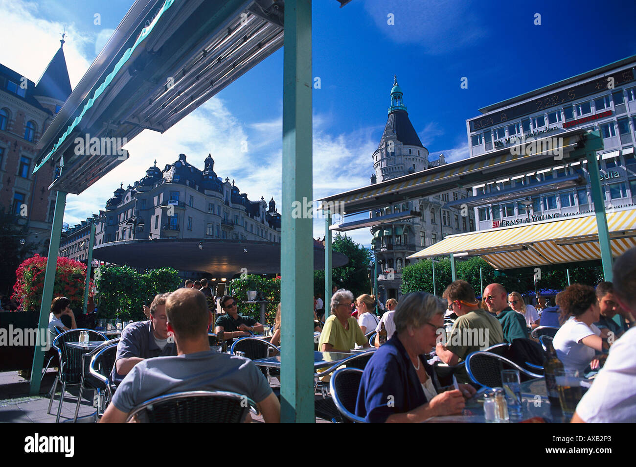 Reflection Of People In The Window Beer Garden Stureplan Stock