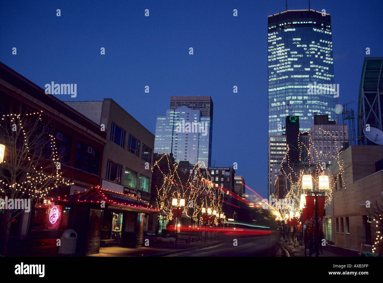 THE NICOLLET MALL IN DOWNTOWN MINNEAPOLIS, MINNESOTA IS DECORATED FOR
