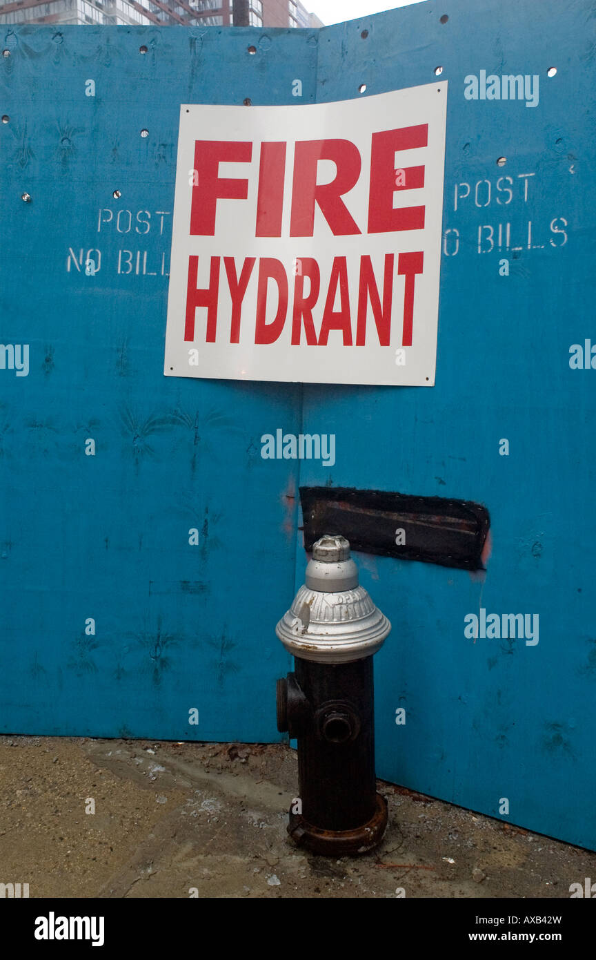 Fire hydrant sign at construction site Stock Photo