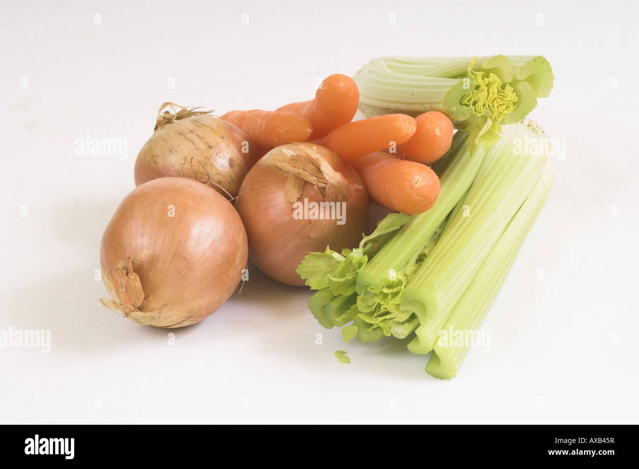 Vegetable Stock ingredients Leek Carrot Celery and onion Stock Photo