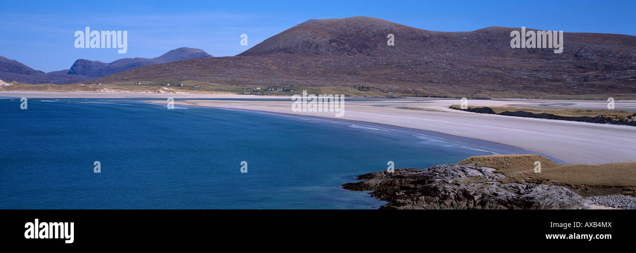 Luskentyre beach and village Island of Harris Outer Hebrides with North Harris hills Western Isles Scotland UK Stock Photo