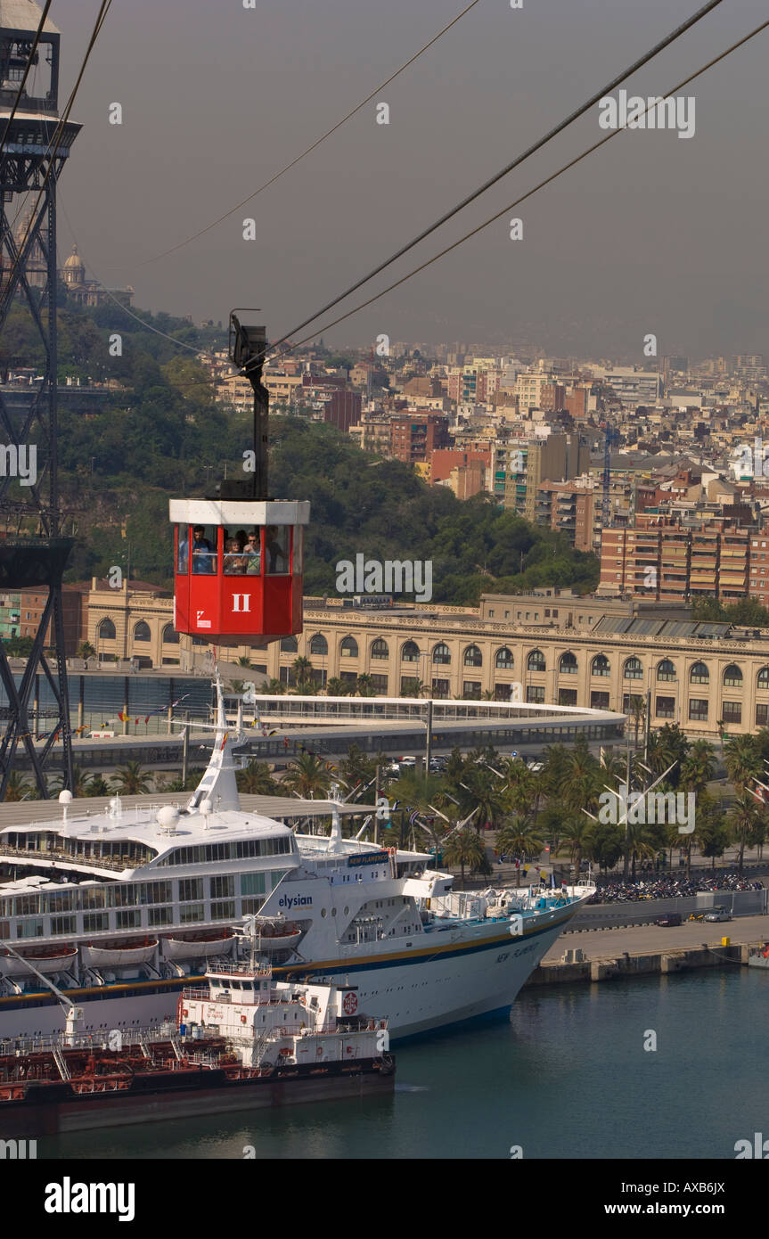Montjuic Cable Car above harbour Barcelona Catalunya Spain Stock Photo ...