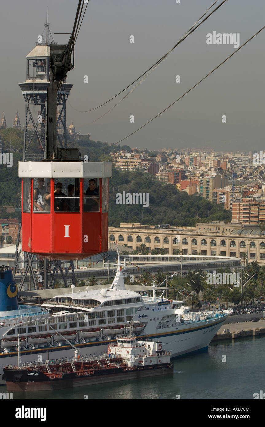 Montjuic Cable Car above harbour Barcelona Catalunya Spain Stock Photo ...