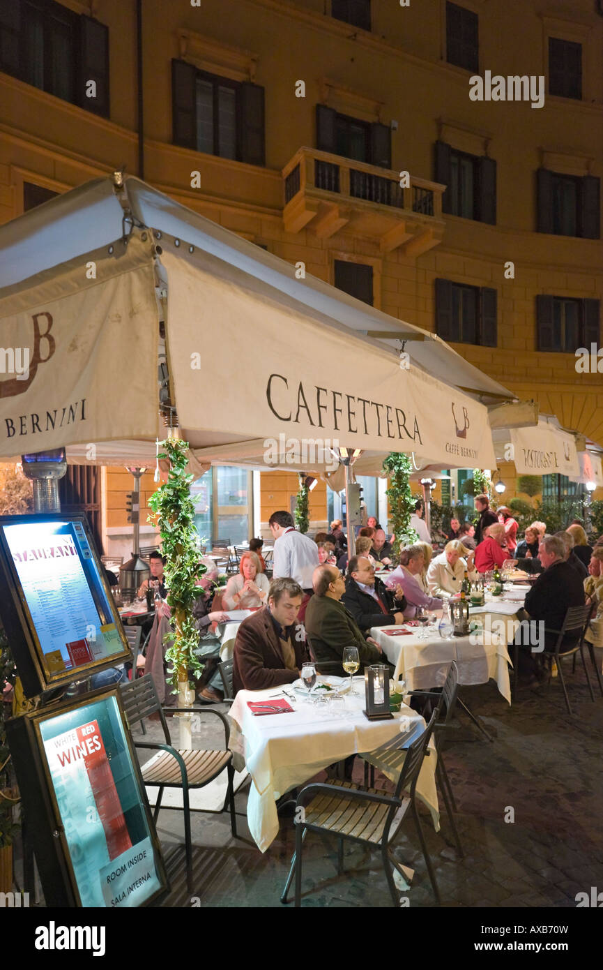 Sidewalk cafe at night, Piazza Navona, Historic Centre, Rome, Italy Stock Photo