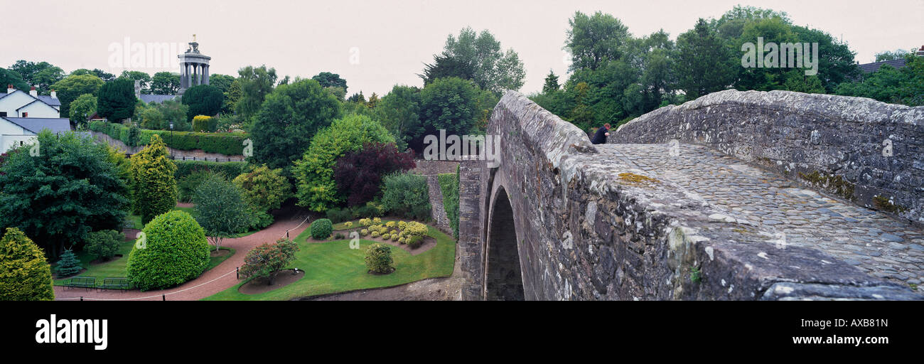 Robert Burns Monument and Ornamental Gardens from Brig O Doon Bridge over the River Doon Alloway Ayrshire Scotland UK Stock Photo