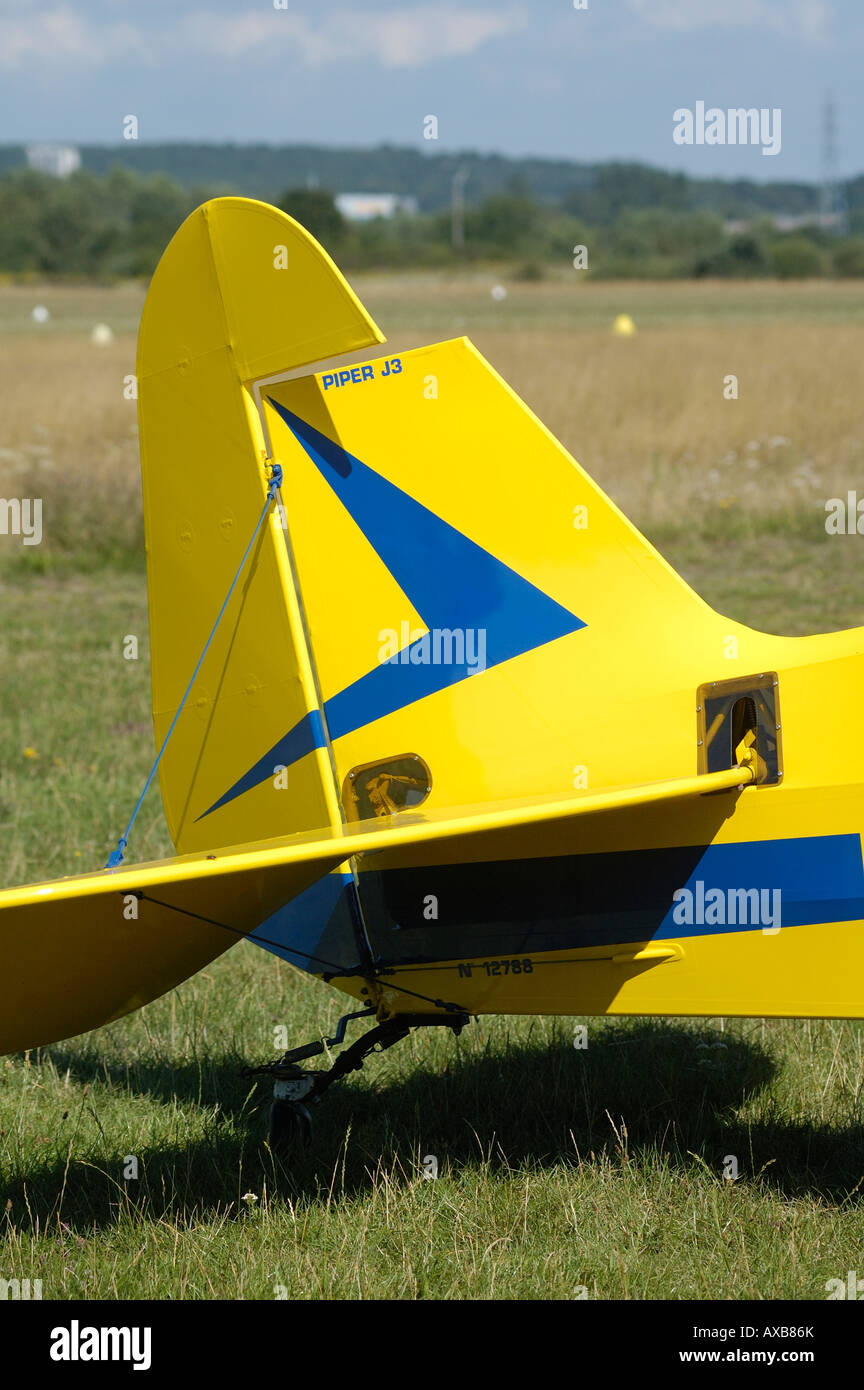 Details of Piper Cub J-3 tail with rudder and horizontal elevators Stock Photo