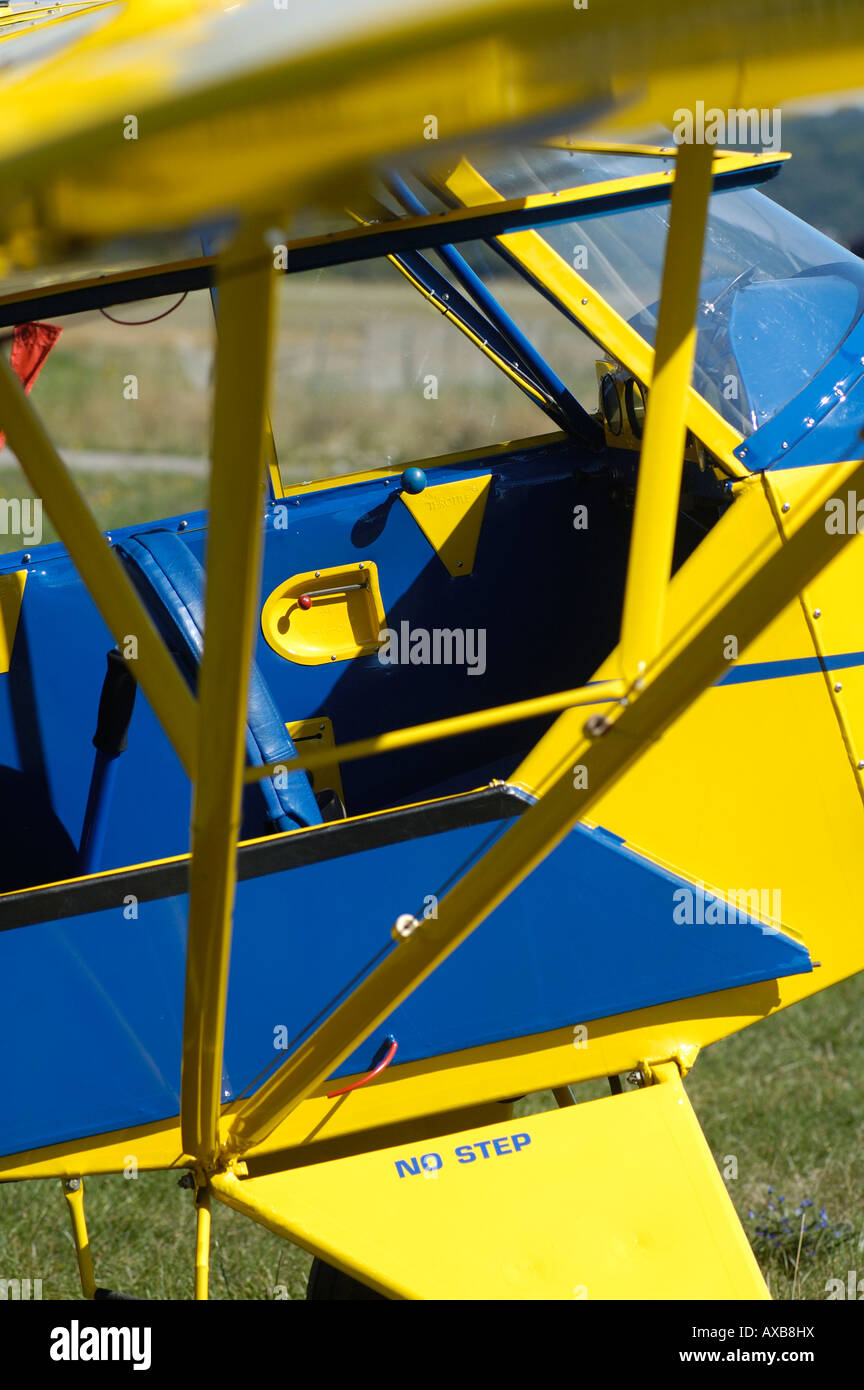 Details of Piper Cub J-3 cockpit, this plane is historic and also the world famous light aircraft trainer Stock Photo