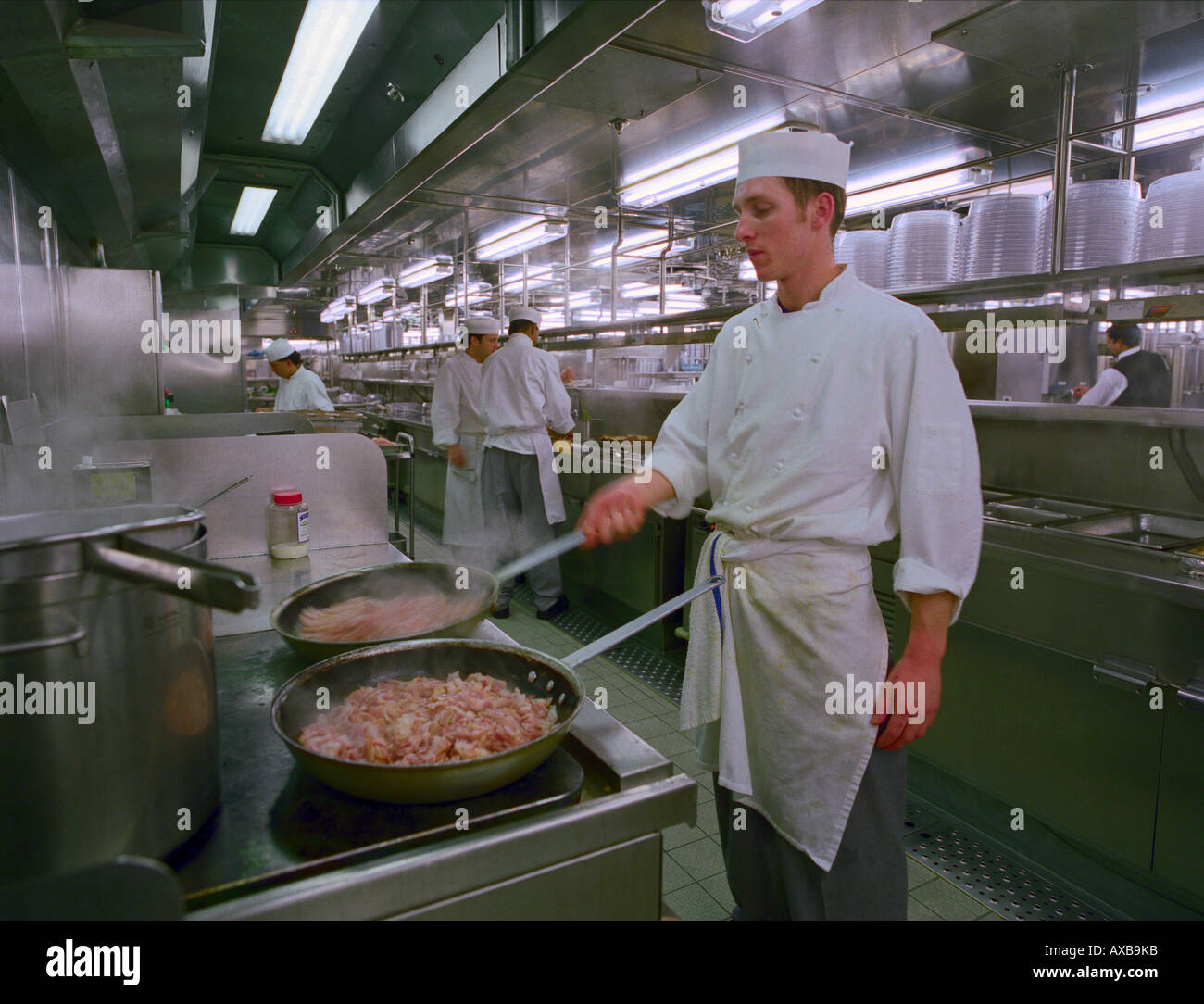 Frying, canteen kitchen of Queen Mary 2 Stock Photo Alamy