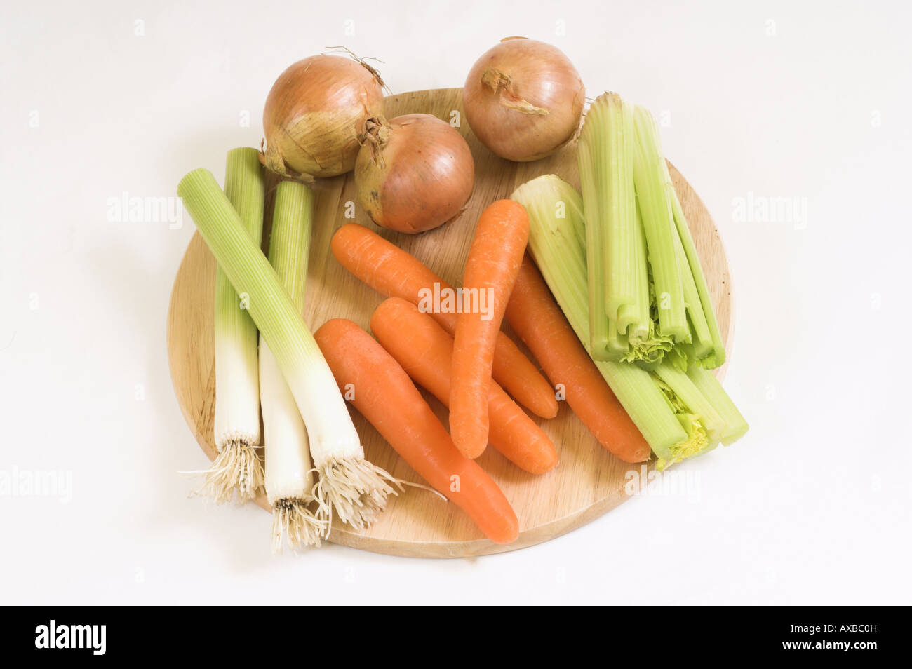 Vegetable Stock ingredients Leek Carrot Celery and onion Stock Photo