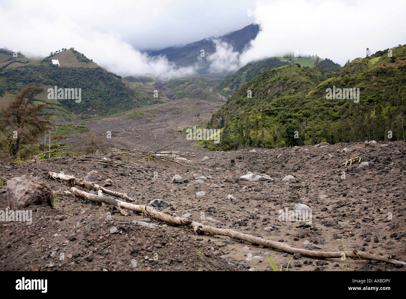 Lahar (mudflow) on the slopes of Tunguragua Volcano, Ecuador Stock Photo