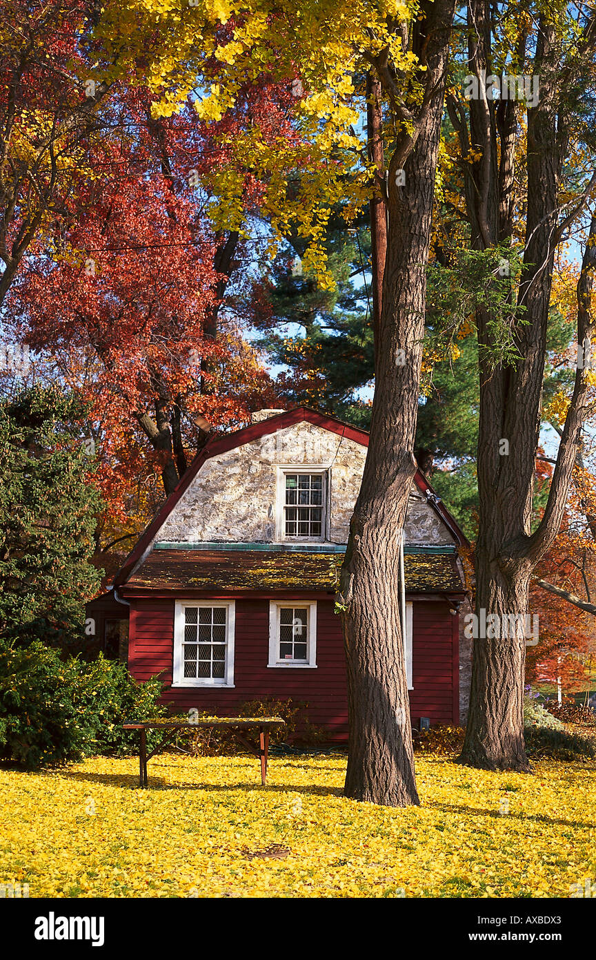 House under autumnal trees, Fairmont Park, Philadelphia, Pennsylvania, USA, America Stock Photo