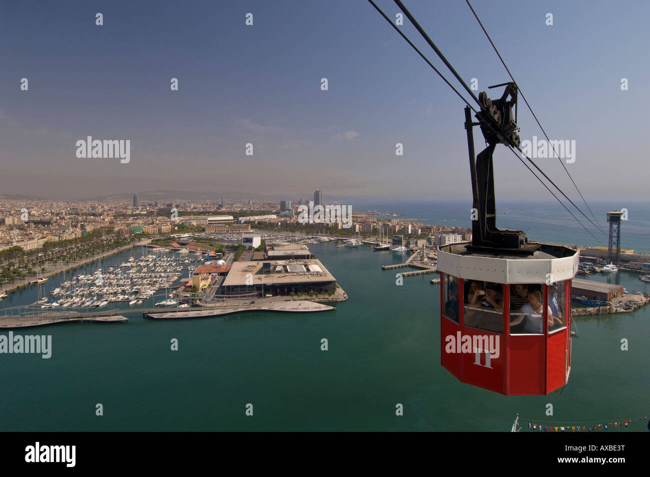 Montjuic cable car above Port Vell Barcelona Catalunya Spain Stock ...