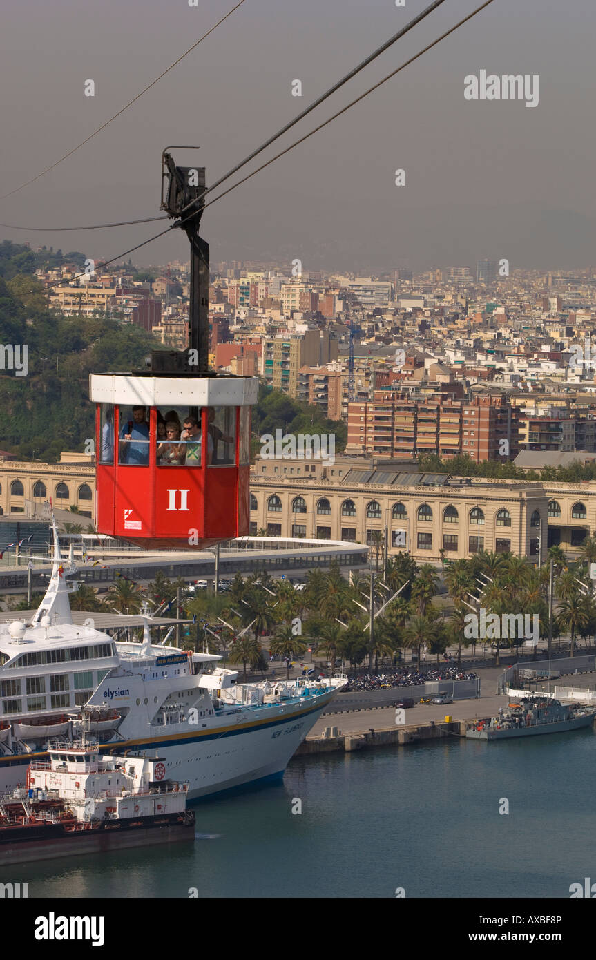 Montjuic Cable Car above harbour Barcelona Catalunya Spain Stock Photo ...