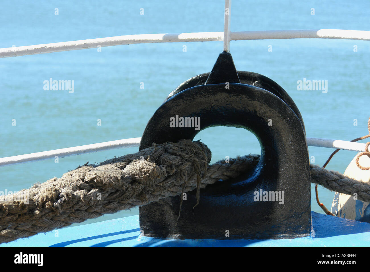 Boat rope anchored Stock Photo