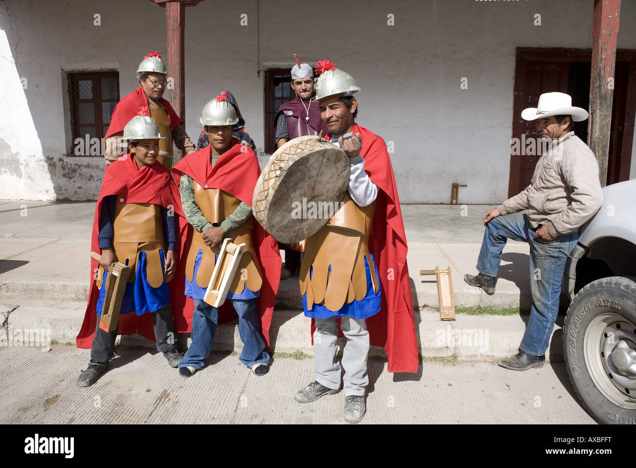 Carichi Mexico Roman soldiers reenactors in Carichi Chihuahua State before taking part in Easter celebrations Stock Photo