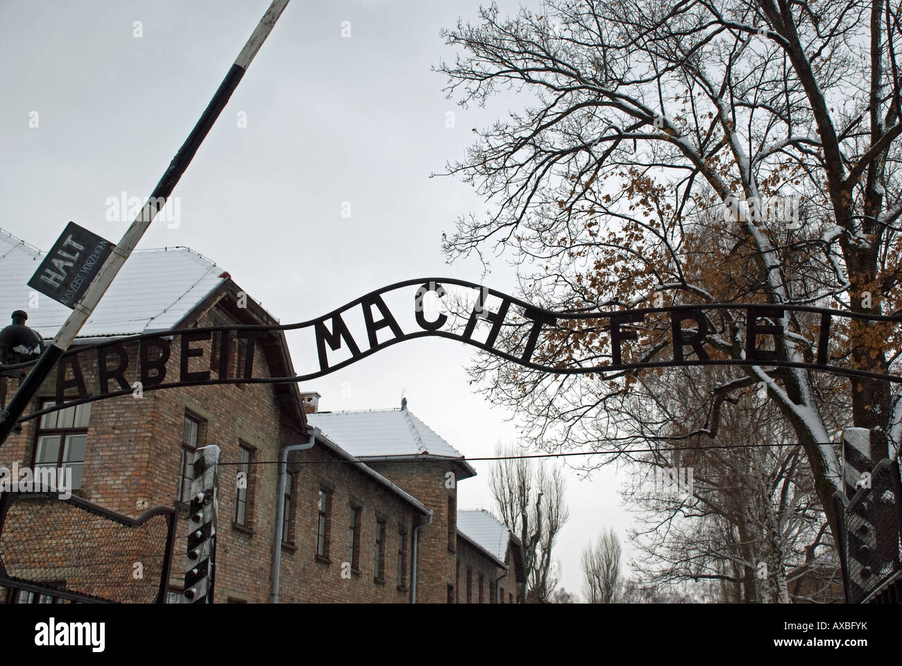 The entrance gate to the Auschwitz 1 (Stammlager) concentration camp, Poland. Stock Photo