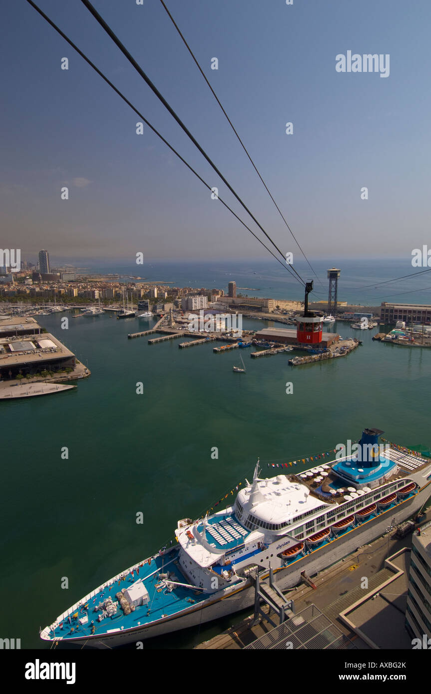 Montjuic cable car above Port Vell Barcelona Catalunya Spain Stock ...