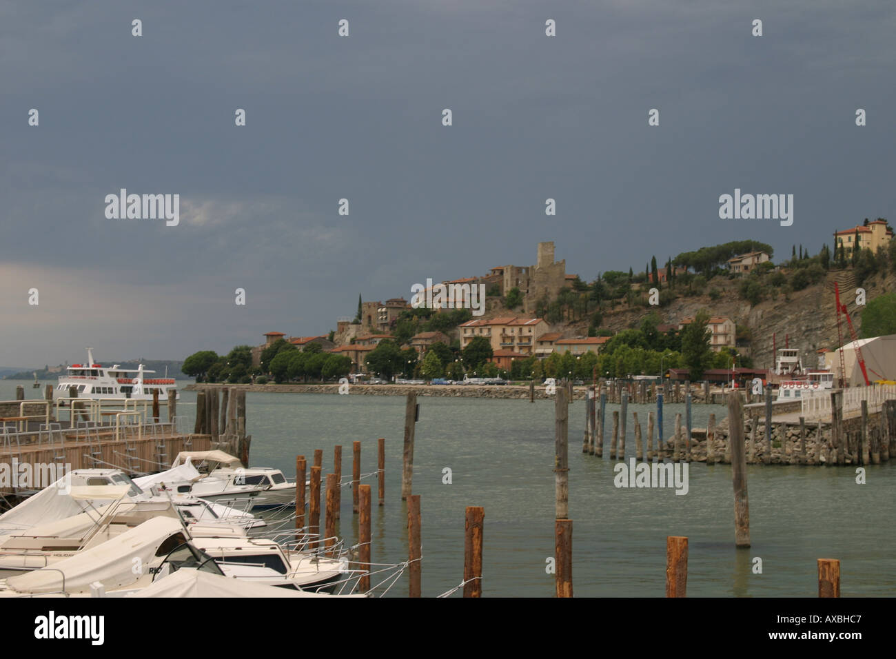 Lake Trasimeno Umbria Italy view of  town of Castiglione del Lago Stock Photo