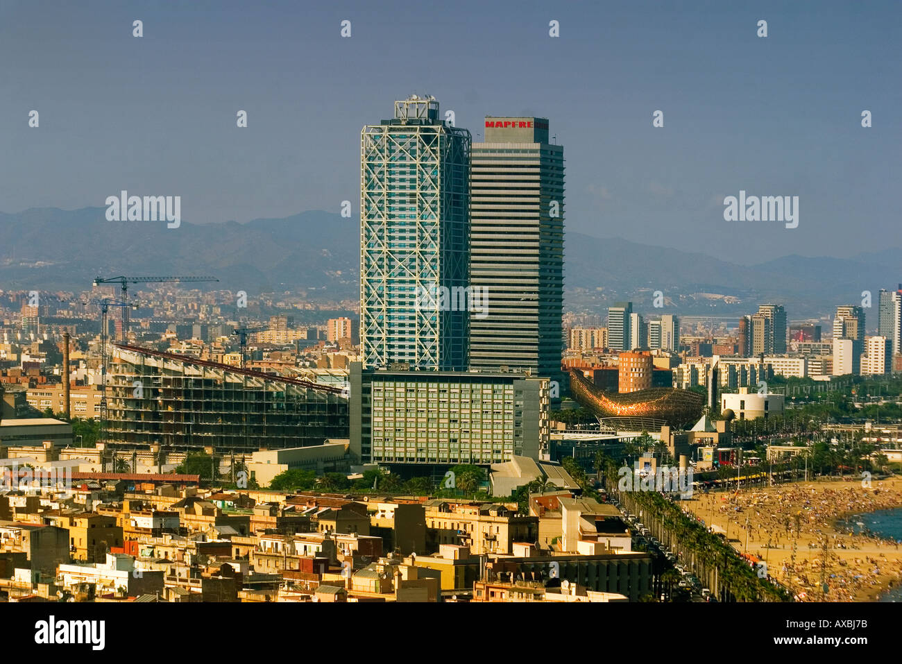 ESP Spain Barcelona Barceloneta Barcelona Hotel des Arts Frank Gehry Teleshot Stock Photo