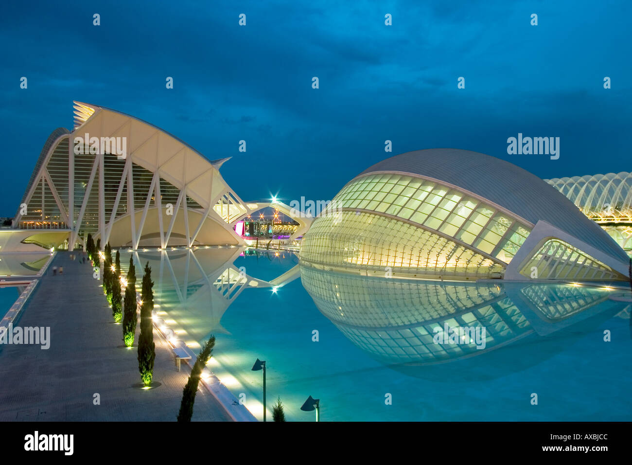Spain Valencia City of sciences and arts by architect Santiago Calatrava twilight Stock Photo