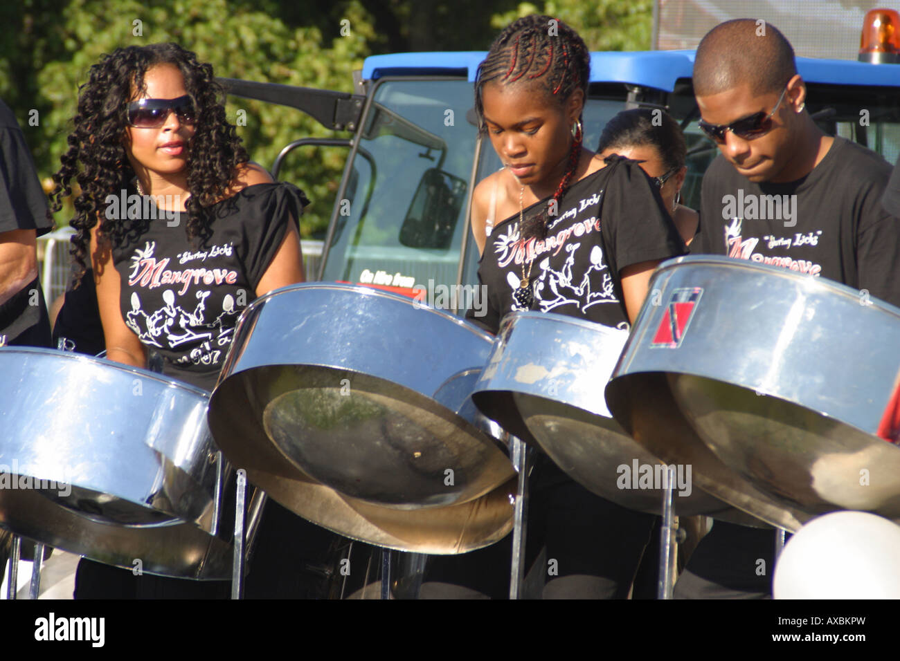 calypso steel band float drummers playing music notting hill carnival