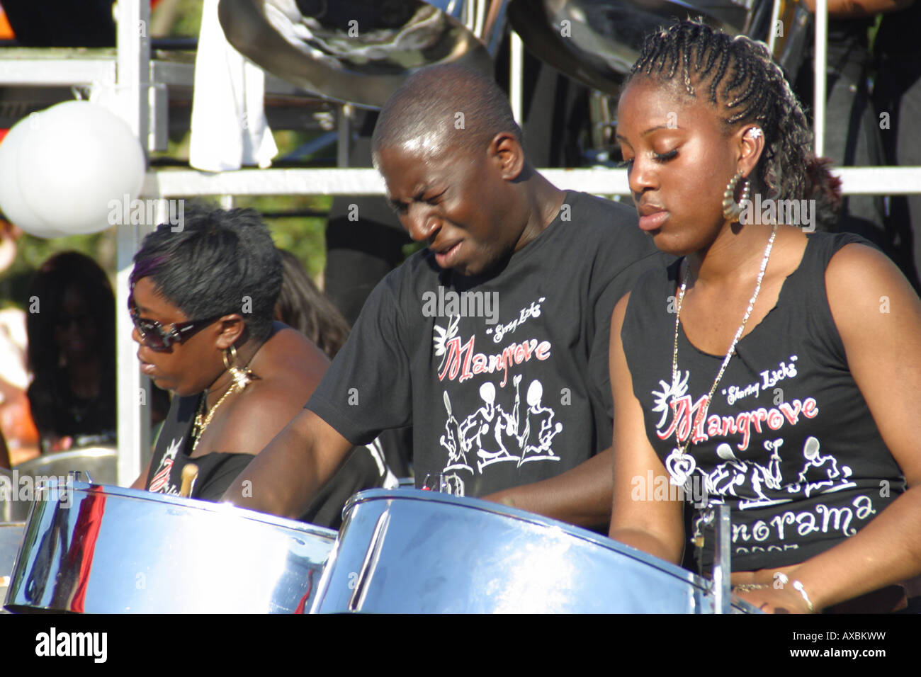 calypso steel band float drummers playing music notting hill carnival