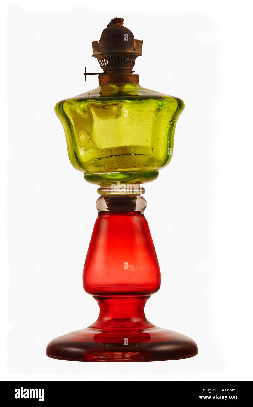 Old - Art Noveau - glass kerosene lamp over white background - isolated Stock Photo