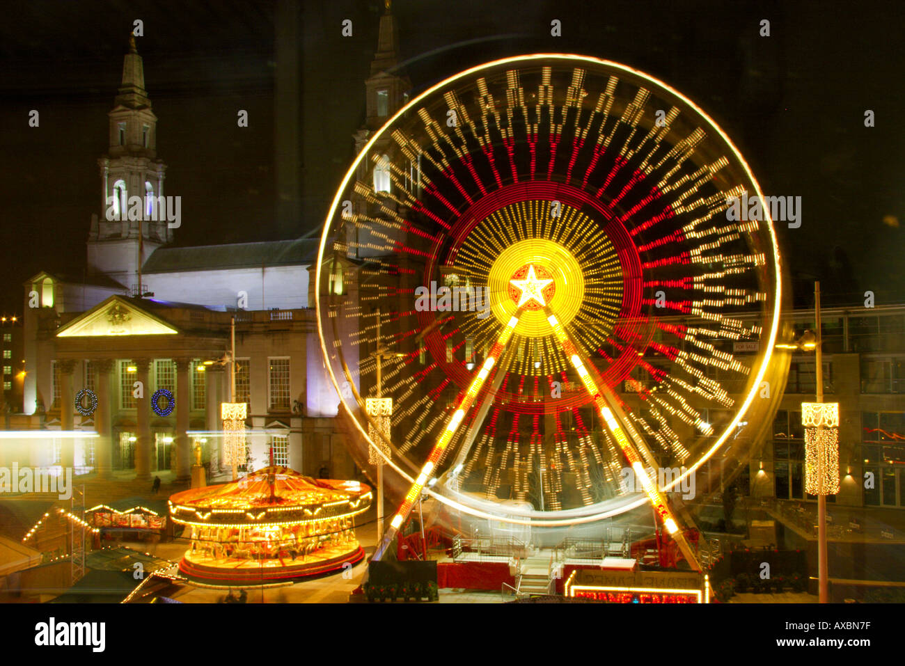 Spinning big wheel fairground ride in Millennium Square Leeds UK Stock Photo Alamy