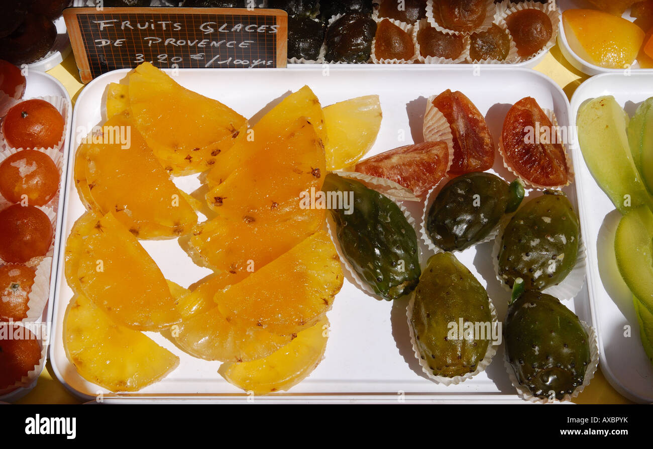 Candied fruit on sale in Nice market, France Stock Photo