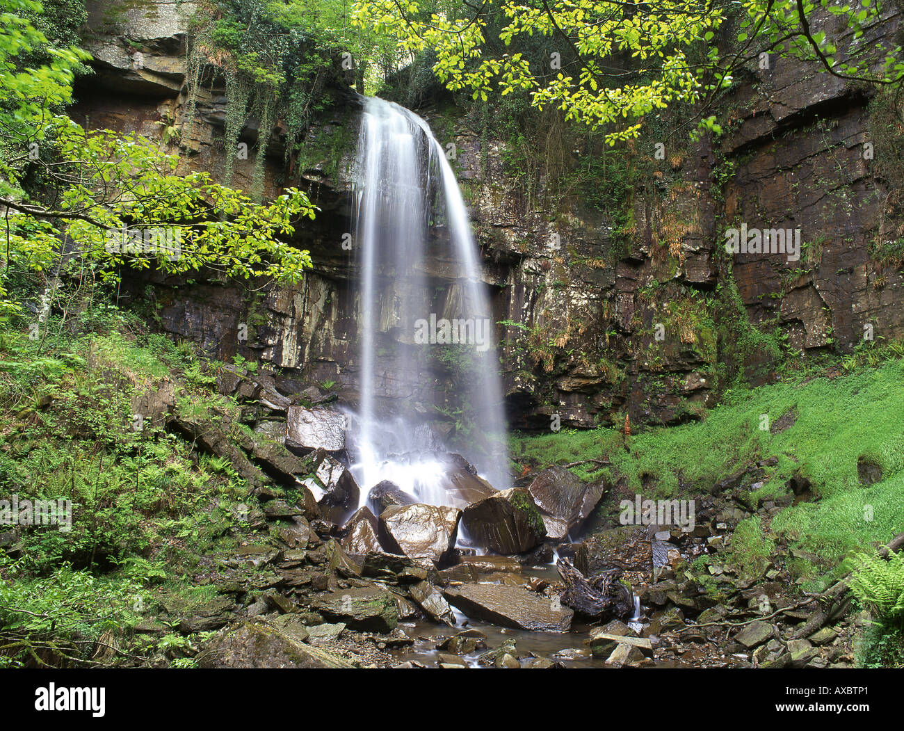 Melin Court (also Melin Cwrt) waterfall Resolven Vale of Neath South Wales UK Stock Photo