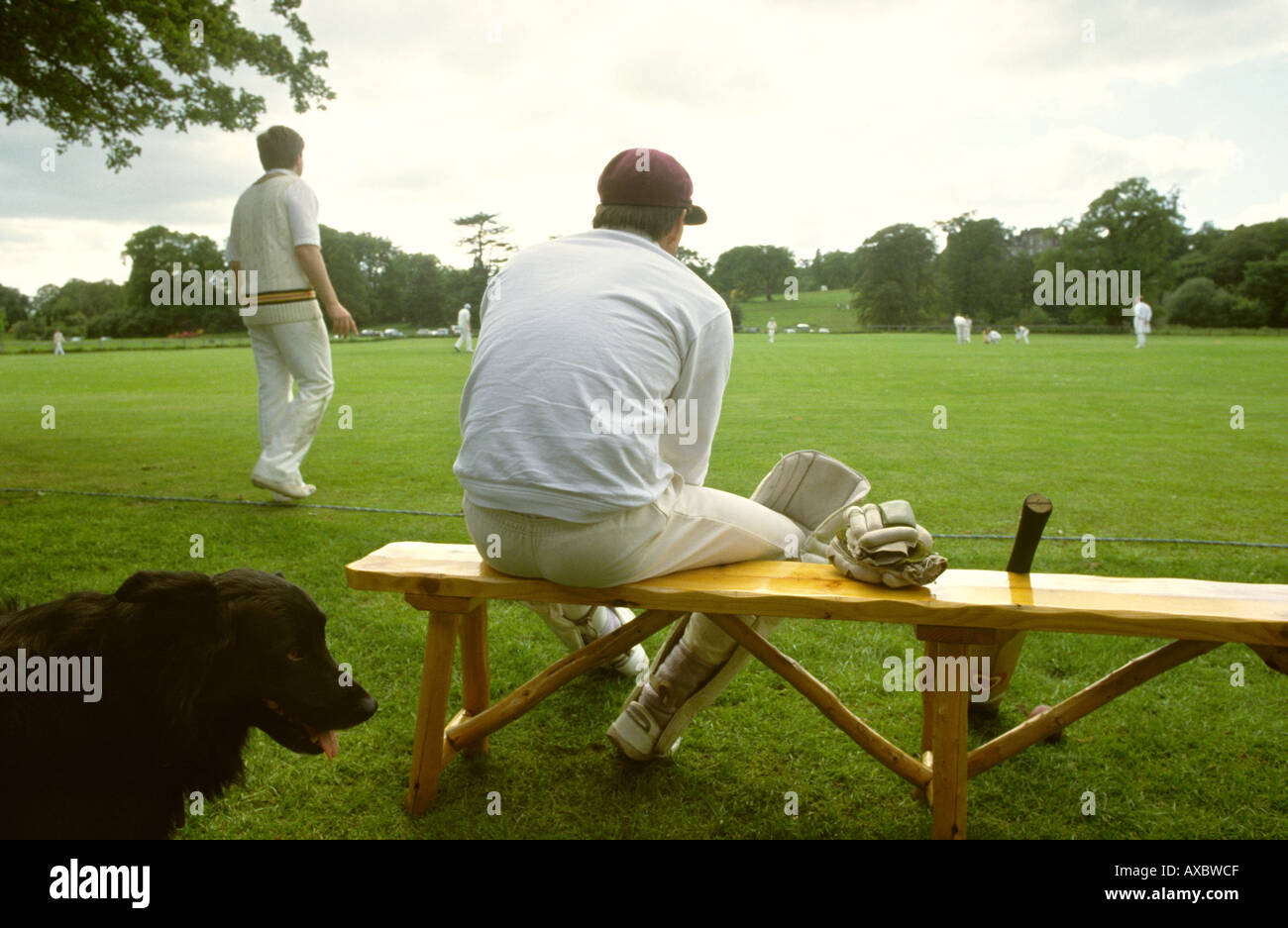UK Cheshire sport Cholmondeley castle cricket ground cricketer waiting