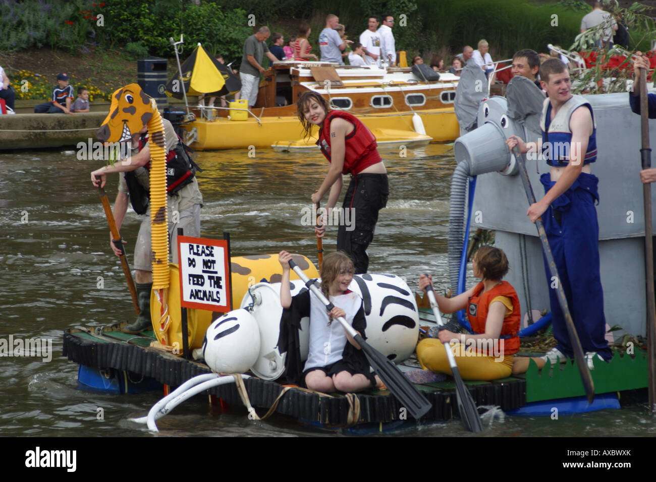 boat raft themed race competitor zoo animals river medway maidstone kent england Stock Photo