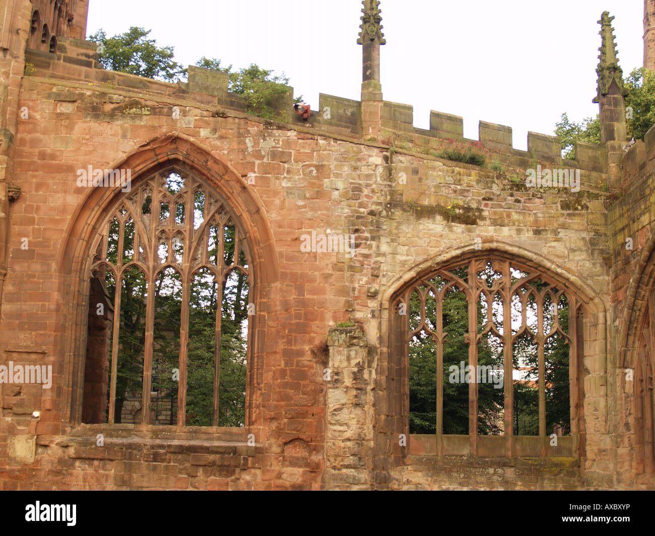 brickwork ruin old coventry cathedral windows east midlands england Stock Photo