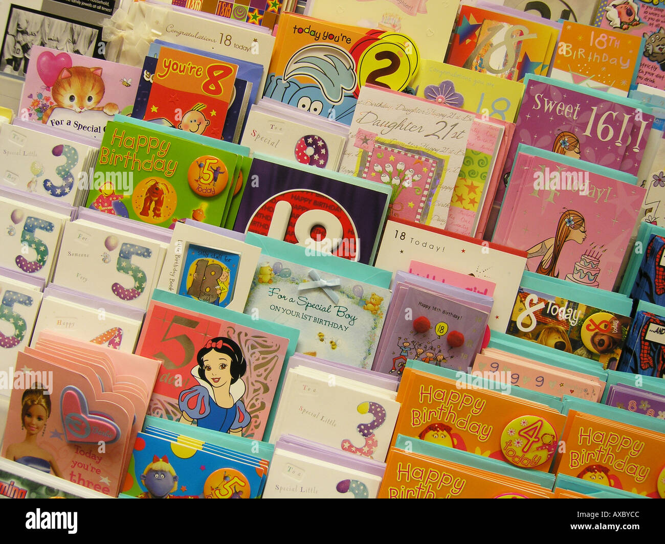 collection of birthday cards on display Stock Photo