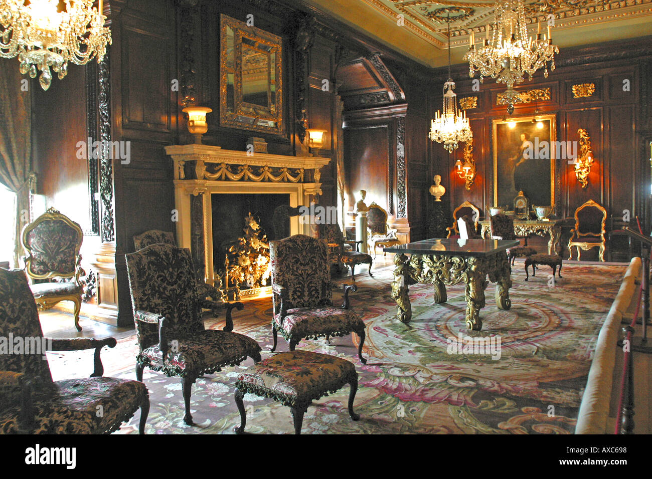 Panelled drawing room at Warwick Castle Warwickshire GB UK Stock Photo