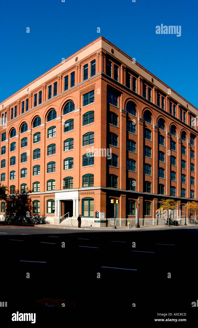 Texas Schoolbook Depository in Dealy Plaza in Dallas Texas Stock Photo