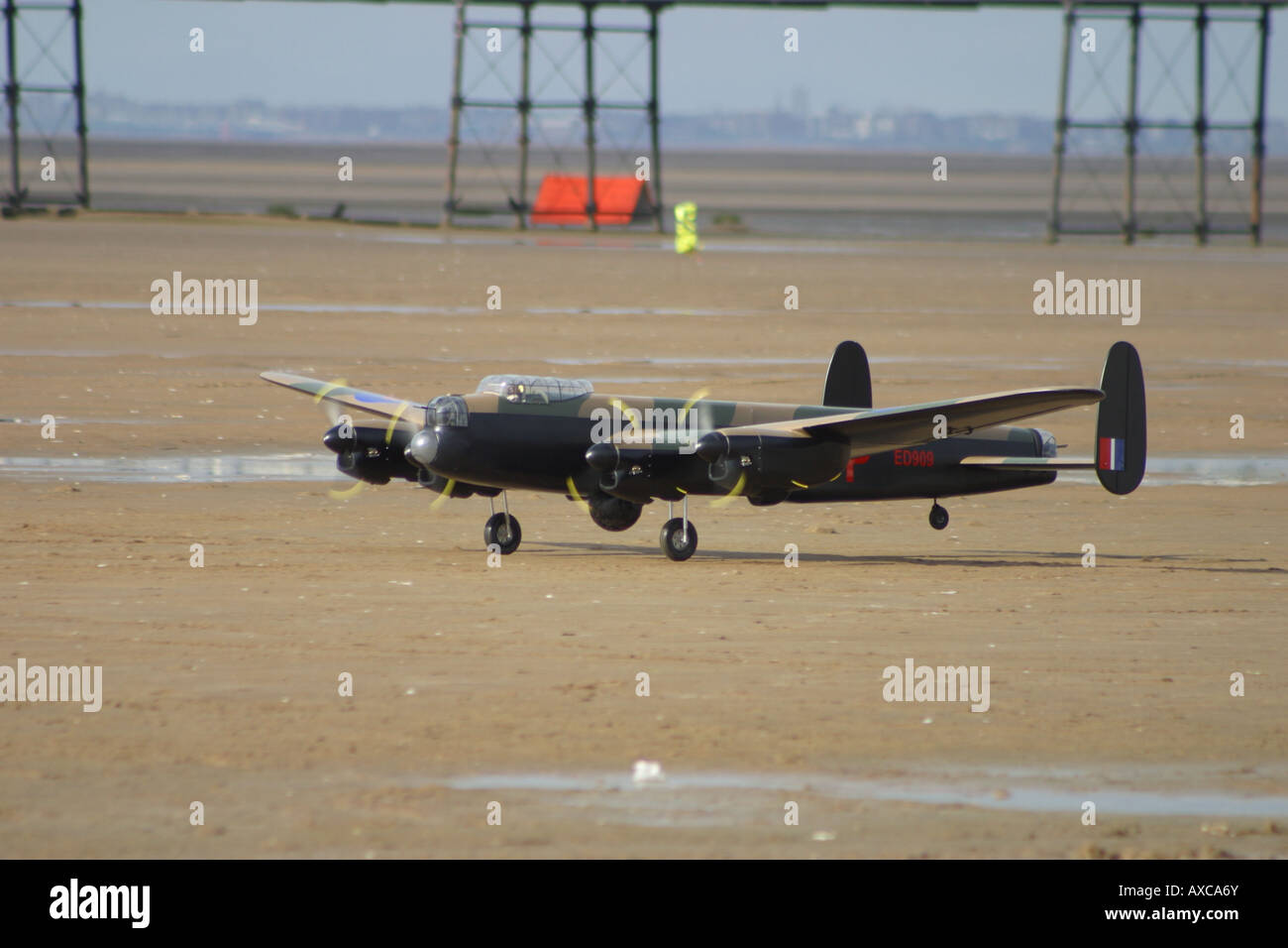 scale model lancaster in flight bomber takeoff southport air show