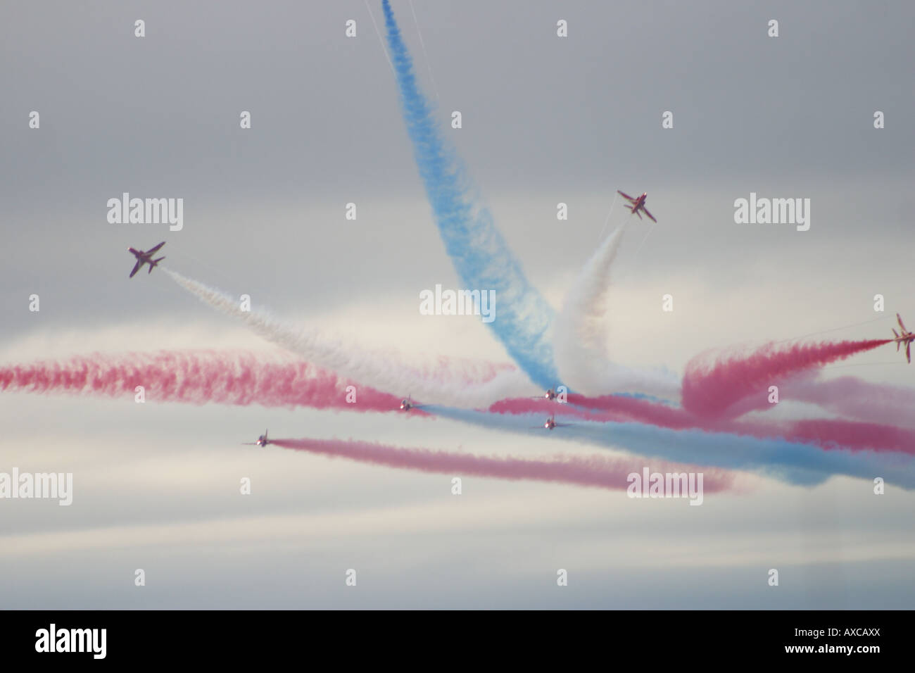 red arrows display team flying formation planes southport air show  merseyside Stock Photo