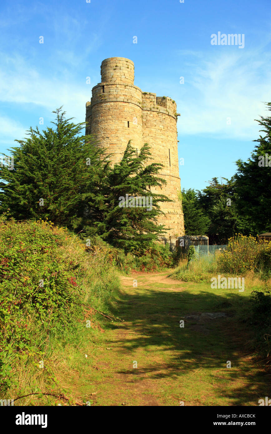 Tower on Ile Ebihens, St Jacut de la Mer, Cotes d'Armor, Brittany, France Stock Photo
