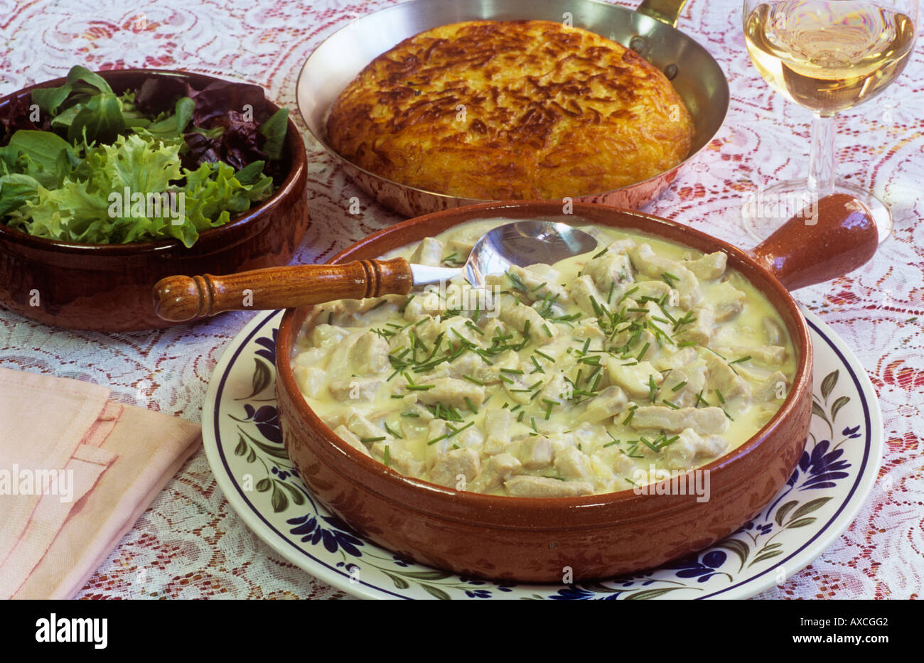 Switzerland food Veal Zurich style and rosti potatoes Stock Photo
