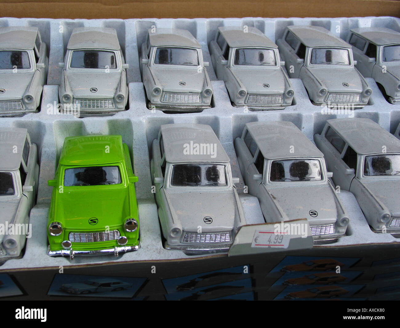 display of Trabant toy cars Stock Photo