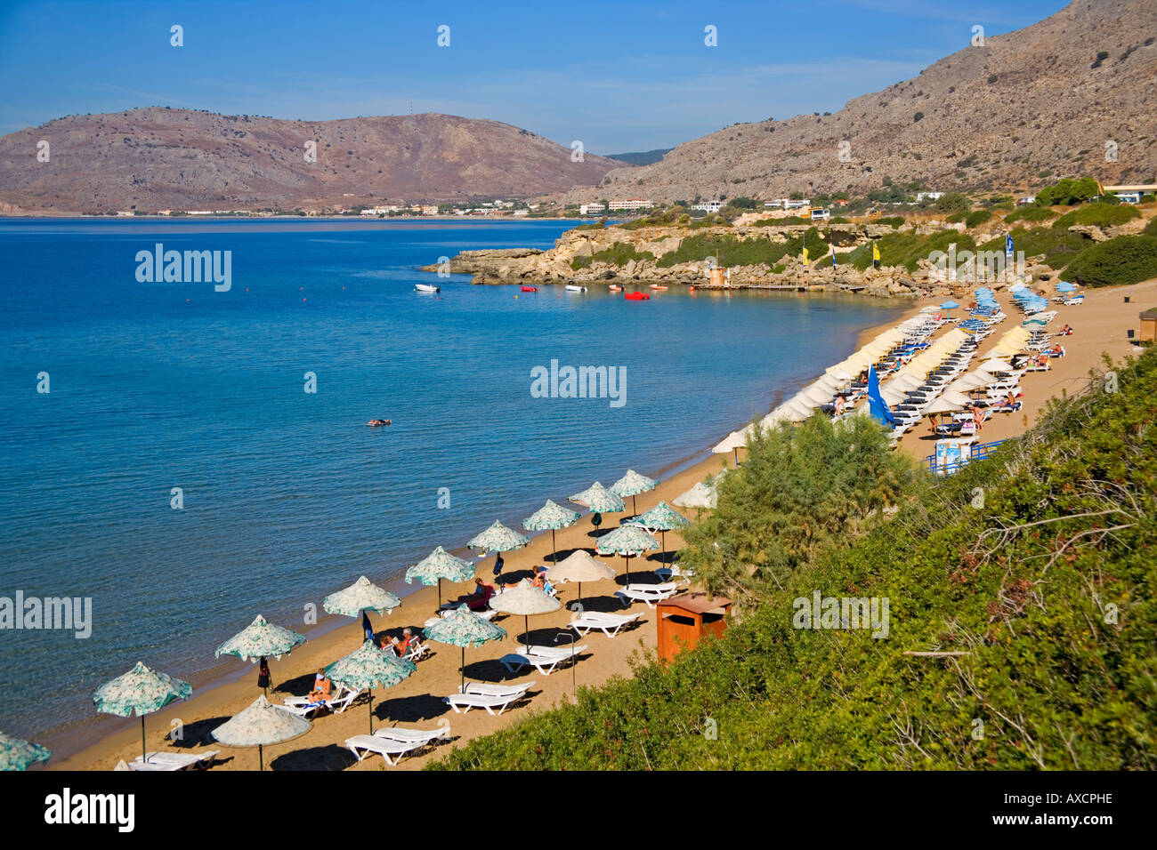 MAIN BEACH PEFKOS RHODES Stock Photo