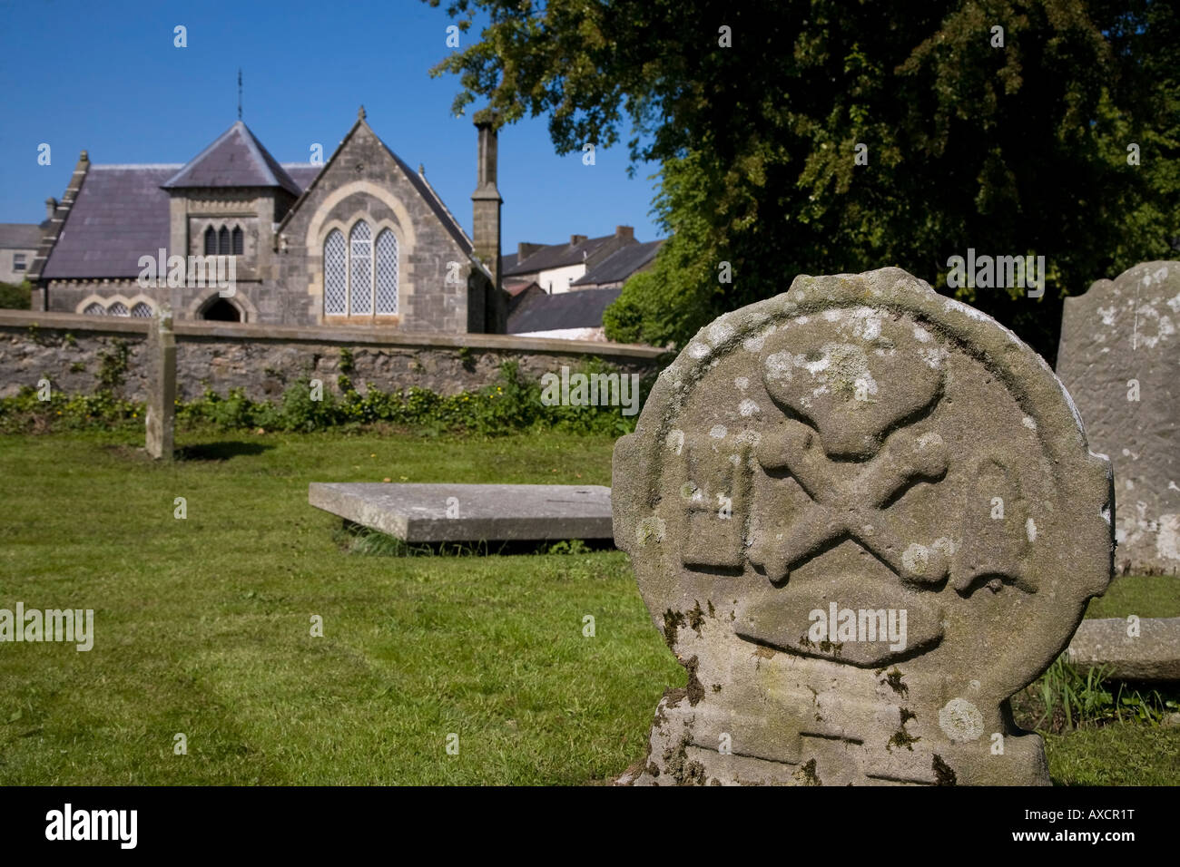 Macabre Grave Stones, St Tighearnach's Monastery, Clones, County Monaghan, Ireland Stock Photo